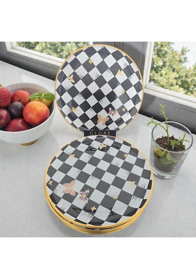 Sudedi Home Emma Altın Yaldızlı Cam Pasta Tabağı Takımı Çok Renkli