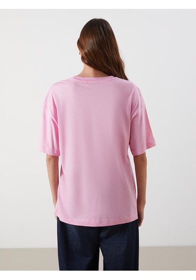 Lcw Vision Pembe Baskılı Oversize %100 Pamuklu Kadın Tişört