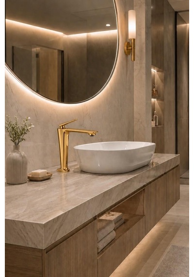 Sensa Uzun Lavabo Bataryası Mat Pırınc-altın Mat Pirinç Altın