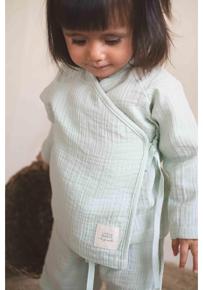 Little Gusto Kruvaze Yaka Müslin Bebek Ceketi Yeşil Organik Pamuk Yeşil