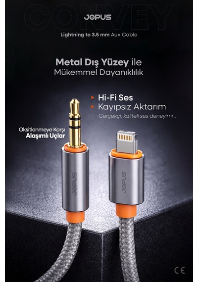 Jopus 11 12 13 14 Pro Max Serisi Uyumlu Lightning Örgülü Aux Kablosu, İphone Aux Tak Çalıştır, 1m Ja-05