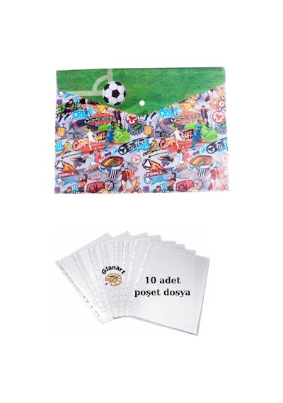 A4 Boy Çıt Çıt Ödev Dosyası +10' Lu Poşet Dosya Sporcular Çok Renkli