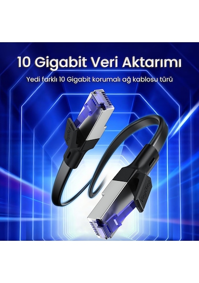 Cat7 10gbps Gigabit 600mhz Ftp Rj45 Flat Ethernet Kablosu 10 Metre Standart