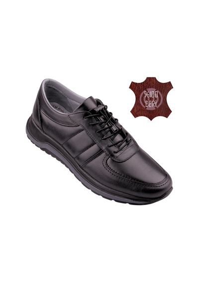 Castle Black Ac42150-1 Hakiki Deri Esnek Poli Taban Lastik İpli Günlük Erkek Ayakkabı Siyah