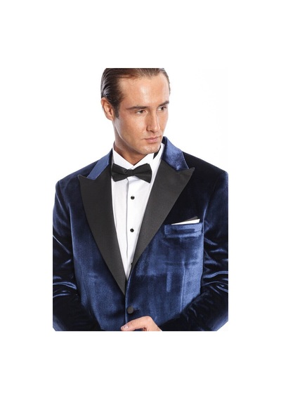 Wessi Kadife Slim Fit Mavi Erkek Smokin Ceket Mavi