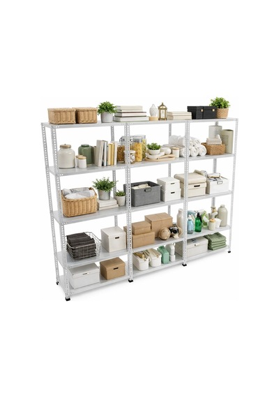 5 Katlı 3'lü Galvaniz Çelik Raf - Depo, Arşiv, Kiler, Dosya, Market Rafı 31x93 Cm-200 Cm-0.70 Mm