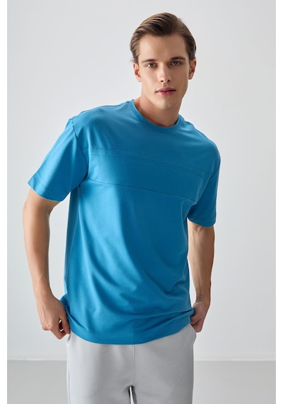 Air Jones Tommy Life Petrol Mavi Pamuklu Kalın Yumuşak Dokulu Oversize Fit Basic Erkek T-shirt - 88378 Petrol Mavi