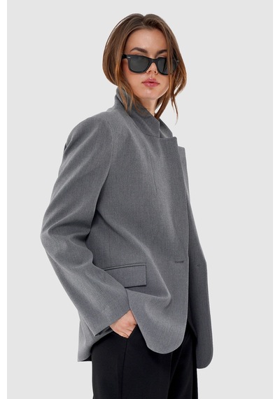 Thalure Kadın Antrasit Tek Düğmeli Oversize Blazer
