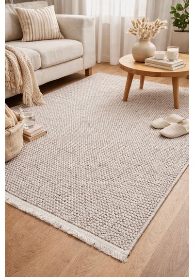 Leiva Home Bej Beyaz Bohem Bukle Dokulu Yumuşak Modern Saçaklı Salon Yatak Odası Mutfak Halısı