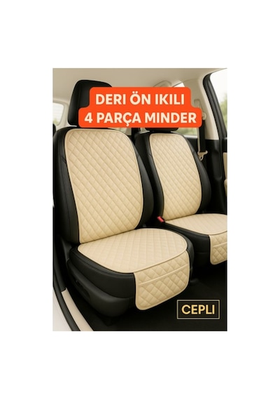 Suni Deri Oto Koltuk Minderi Silinebilir Leke Tutmaz Kapitone 2'li Bej