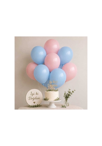 Makaron Pembe & Açık Mavi Lateks Balon Seti 10'lu 5 Pembe 5 Mavi Doğum Günü Parti Balon Seti Çok Renkli
