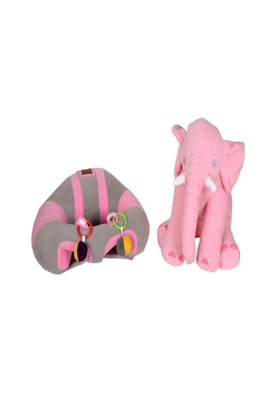 Çıngıraklı Gri-pembe Bebek Destek Oturma Minderi Ve Pembe Uyku Fili