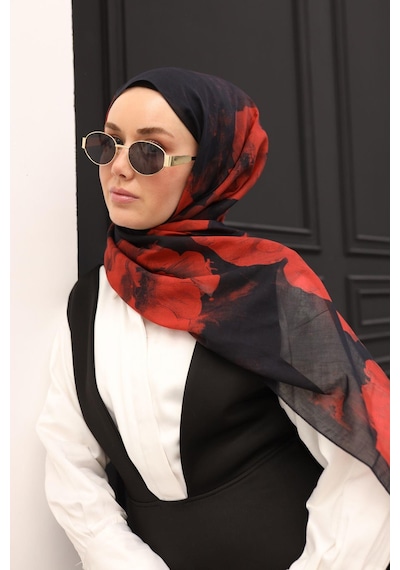 Silk Home Nariya Şal - 90006 - Siyah - Kırmızı