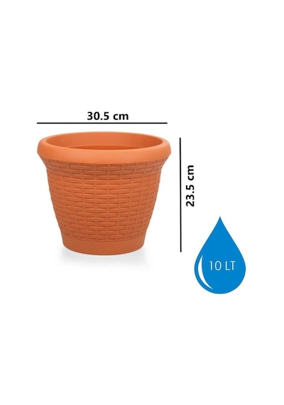 Omnipazar So-hs03 Plastik Hasır Desenli Saksı 10 Lt Kiremit 6 Adet