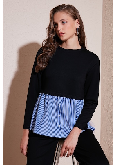 Lela Bisiklet Yaka Gömlekli  Oversize Fit Oysho Kumaş Bayan Sweat 5865880 Siyah