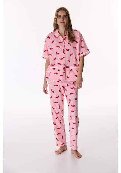 Penti Pembe Just Chill Gömlek Pantolon Pijama Takımı Pembe