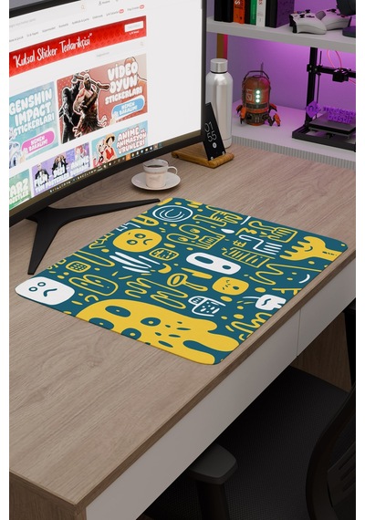 İllüstrasyon Kaymaz Dikişli Kauçuk Oyuncu Mousepad V2 - 48x40 Xl Gaming Mouse Pad Fare Altlığı