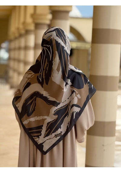 Qalortex Scarf Pamuklu Soft Âmine Desen Eşarp-antrasit/vizon