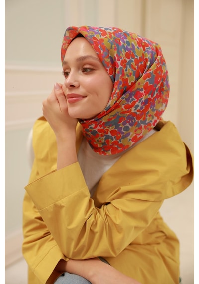 Silk Home Soft Eşarp 73081-39 Gümüş, Parlak Turuncu, Mercan, Mor, Çelik Mavi
