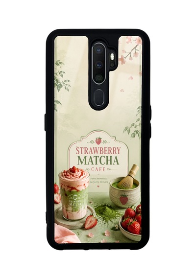 Oppo A5 2020 Soft Matcha Strawberry Tasarımlı Glossy Telefon Kılıfı Yeşil