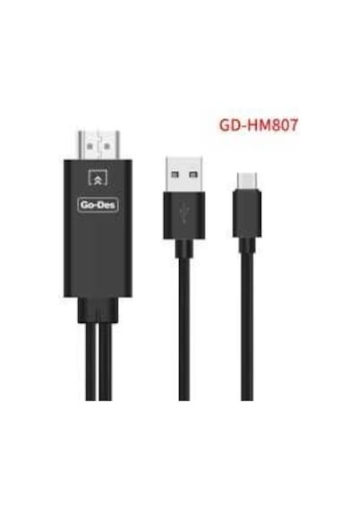 Go Des GD-HM807 Type-C HDMI 4K Kablo 180 cm Görüntü Aktarım Kablosu - Siyah ZORE-260171