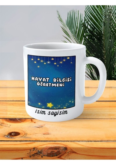 Hayat Bilgisi Öğretmeni Baskılı Kupa Bardak İsimli Kişiye Özel Yıldız Çok Renkli