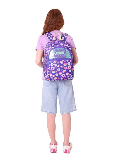 Kaukko Kids Kız Çocuk Mor - Pullu Şekerleme Desenli Dört Gözlü Okul Sırt Çantası - L5216 Mor