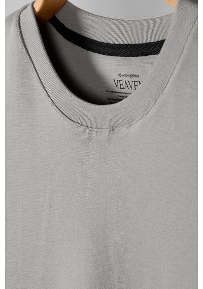 Gri Oversize Bisiklet Yaka T-shirt Gri