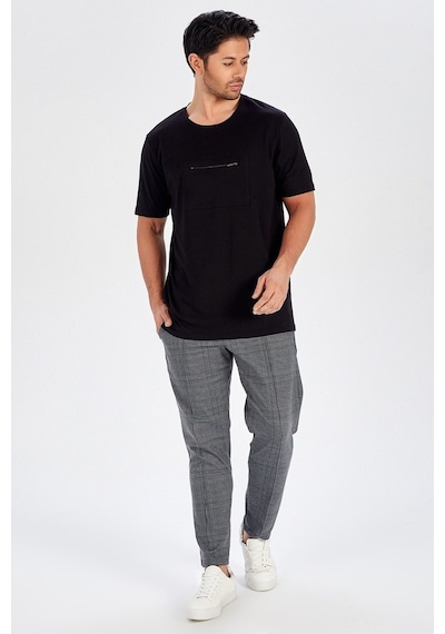 Peraluna Ön Orta Fermuarlı Düz Kesim Siyah Erkek T-Shirt-Siyah Peraluna Ön Orta Fermuarlı Düz Kesim Siyah Erkek T-Shirt-Siyah