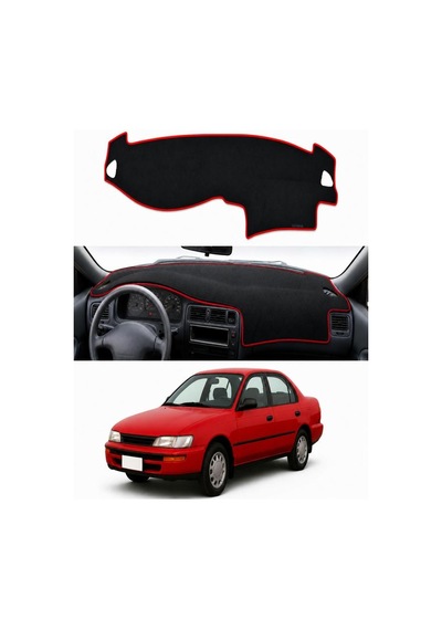 Toyota - Corolla E100 1991-1997 Uyumlu Torpido Koruma Kılıfı - Kırmızı Şeritli