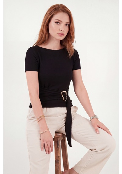 Lela Toka Detaylı Fitted Fit Kayık Yaka Bluz Bayan Bluz 5862707 Siyah