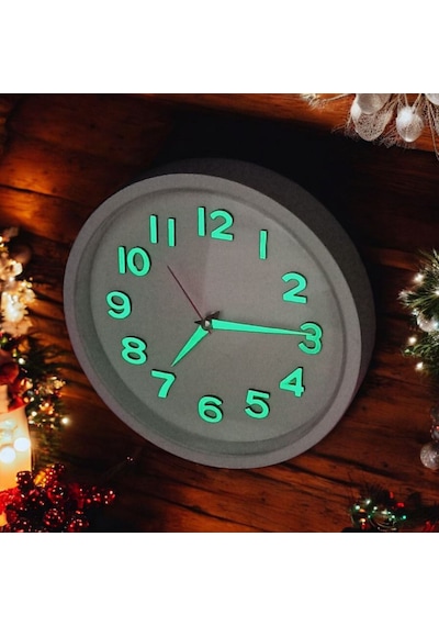 Fosforlu  Duvar Saati Çap 22 Cm Altın Rengi + Zincir Kolye