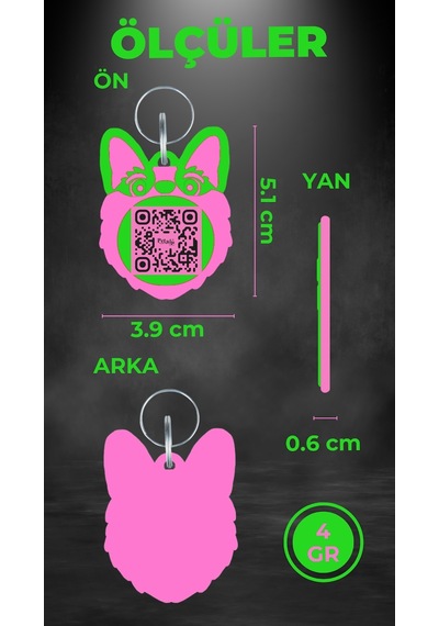 Petjoo 15.T.Teg Pembe-Yeşil Qr'lı Köpek Künyesi