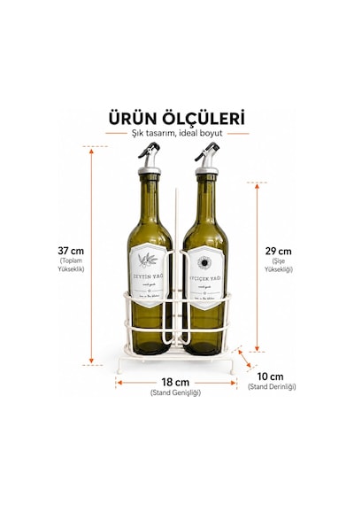 Lexroo 750 Ml 2 Li Yağdanlık Seti Ve Beyaz Metal Stand, Zeytinyağı Ayçiçek Yağı Şişesi