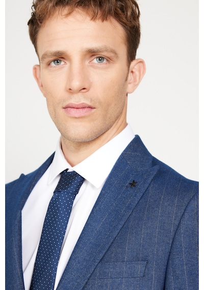 AC&Co / Altınyıldız Classics Erkek Lacivert Ekstra Slim Fit Dar Kesim Kırlangıç Yaka Çizgili Takım Elbise Lacivert