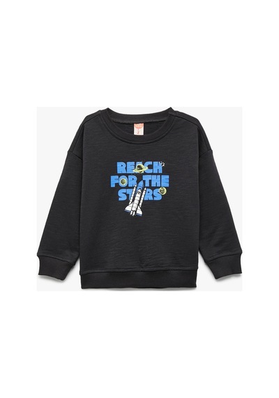 Koton Erkek Bebek Uzun Kollu Bisiklet Yaka Pamuklu Baskılı Sweatshirt Antrasit