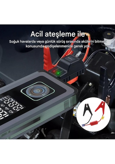 Şarjlı Pompa, Akü Takviyesi, Fener, Powerbank Özellikli, Taşınabi