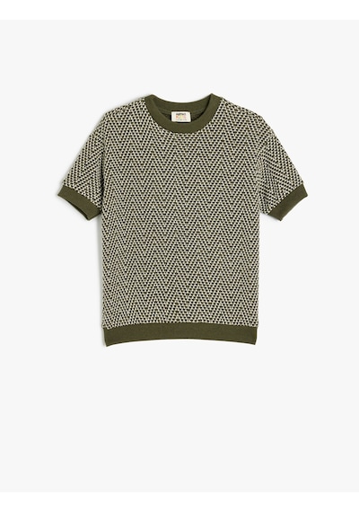 Koton Bisiklet Yaka Kısa Kollu Oversize Sweatshirt Yeşil Desenli 5skb10366tk Yeşil Desenli Yeşil