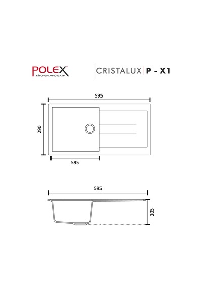 Polex Cristalüx Granit Evye P-X1 Gri Tezgah Altı Ve Tezgah Üstü Mutfak Evyesi 98x49.5 CM