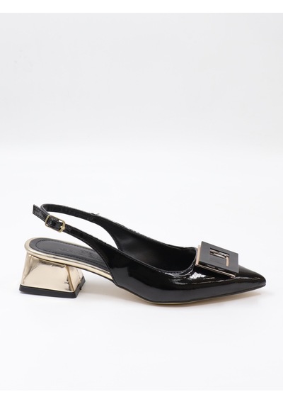 Nesilshoes Nesil Shoes Gabbel 200 Siyah Rugan Topuklu Kadın Sandalet