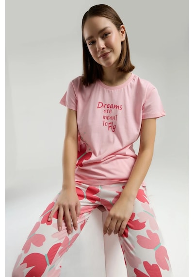Rolypoly Kadın Pembe Kısa Kol Pijama Takım Turuncu