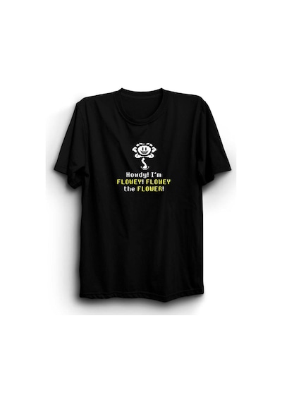 Oyun Undertale Flowey Şans Baskılı Unisex %100 Pamuk Siyah T-shirt SIYAH