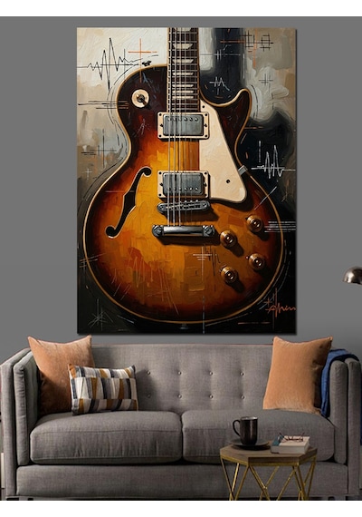 Ahşap Tablo Sanatsal Boyalı Elektro Gitar İnsan Figürlü Tablolar
