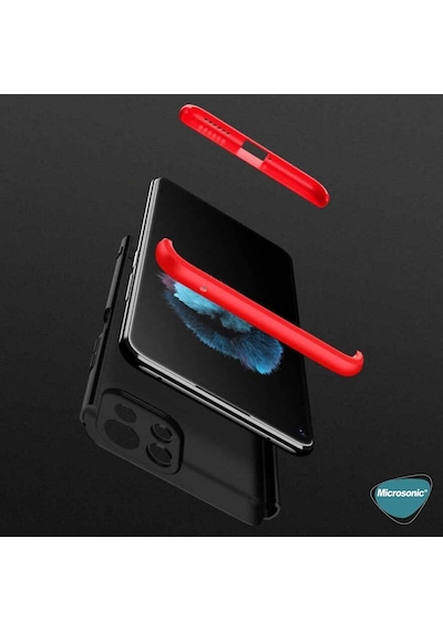 Xiaomi Mi 11 Lite İçin Kılıf Double Dip 360 Protective Siyah Kırmızı Mi 11 Lite İle Uyumlu Kılıf - Siyah - Kırmızı