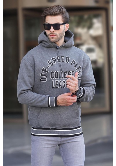 Madmext Antrasit Kapüşonlu Cep Detaylı Baskılı Erkek Sweatshirt 7068 Antrasit