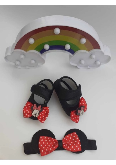 Minnie Mouse Bebek Patik Ve Bandana Seti Siyah