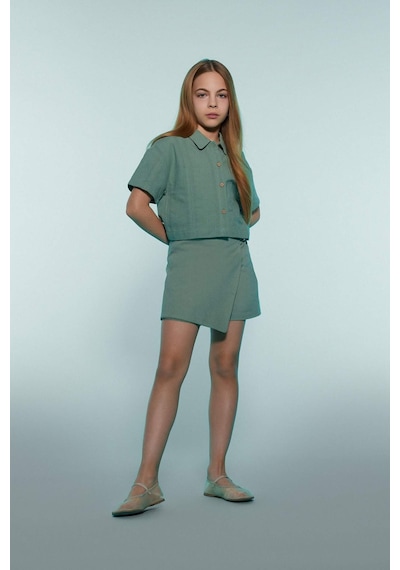 DeFacto Kız Çocuk Cropped Fit Keten Kısa Kollu Gömlek D9143A825SMGN1107