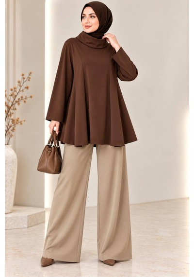 Miss Meliss Oysho Kumaş Oversize Salaş Tunik Kahverengi Kahverengi