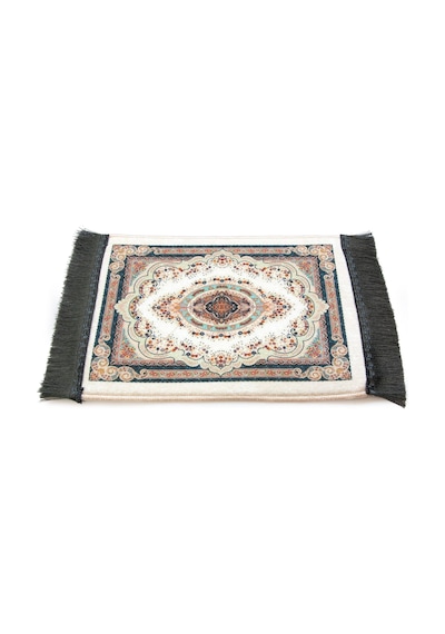 Mini Alın Seccadesi Kaymaz Taban Desenli Cep Tipi Seyahat Namaz Seccadesi - Krem / Çok Renkli