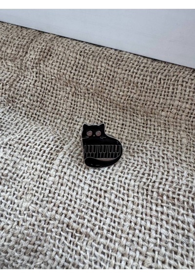 Kedi Figürlü Siyah Piyano Yüzük Ayarlanabilir Zamak Kaplama Kadın Takı Gümüş - Gri